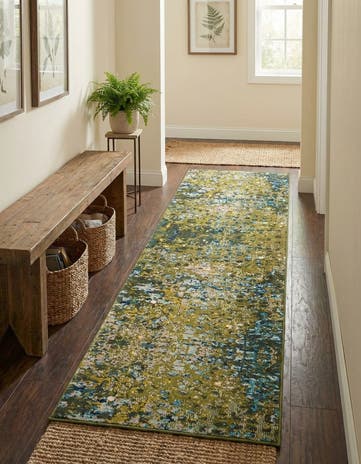 Green Washable Sevilla Runner Rug