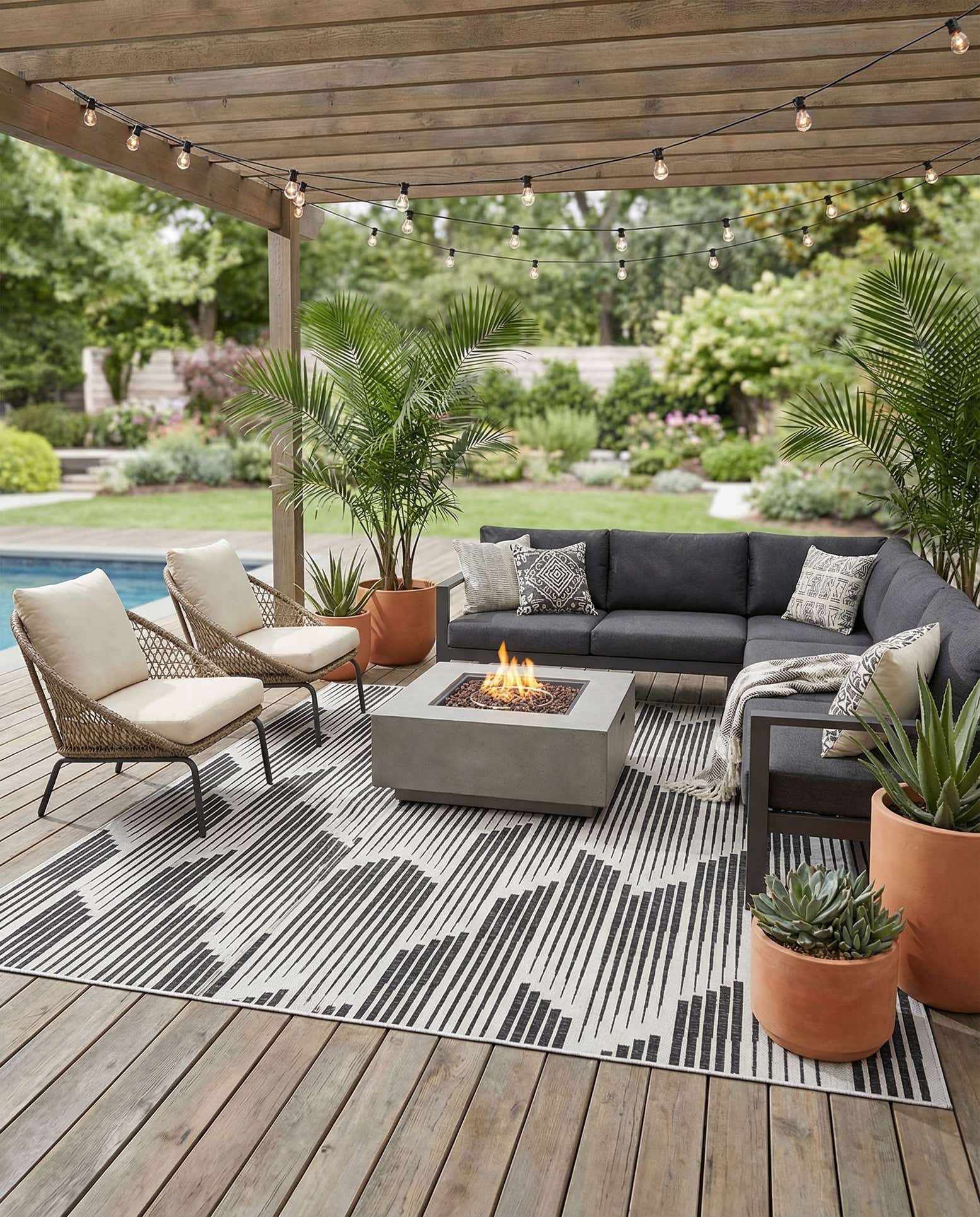 13' x 13' Easy-Clean Modern Indoor / Outdoor Square Rug