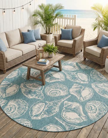10' x 10' Easy-Clean Coastal Indoor / Outdoor Round Rug