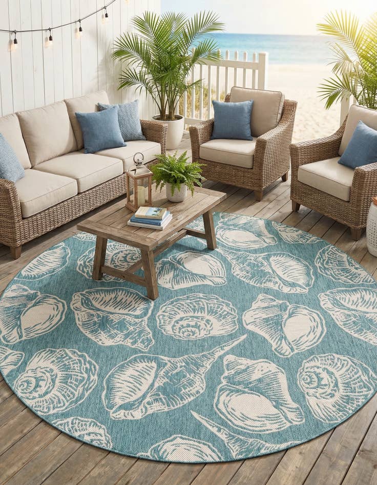 Detail image of 10' x 10' Easy-Clean Coastal Indoor / Outdoor Round Rug