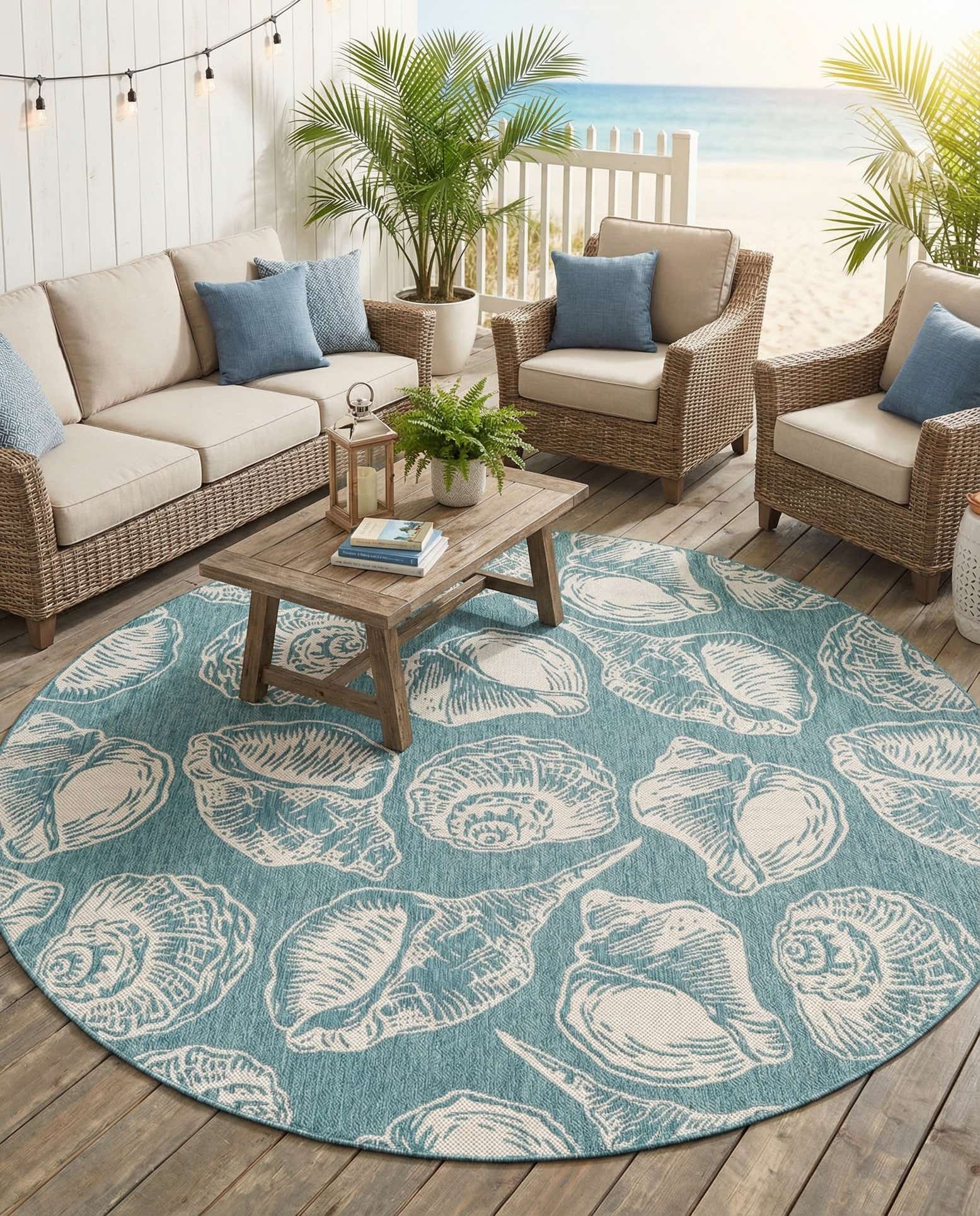 10' x 10' Easy-Clean Coastal Indoor / Outdoor Round Rug