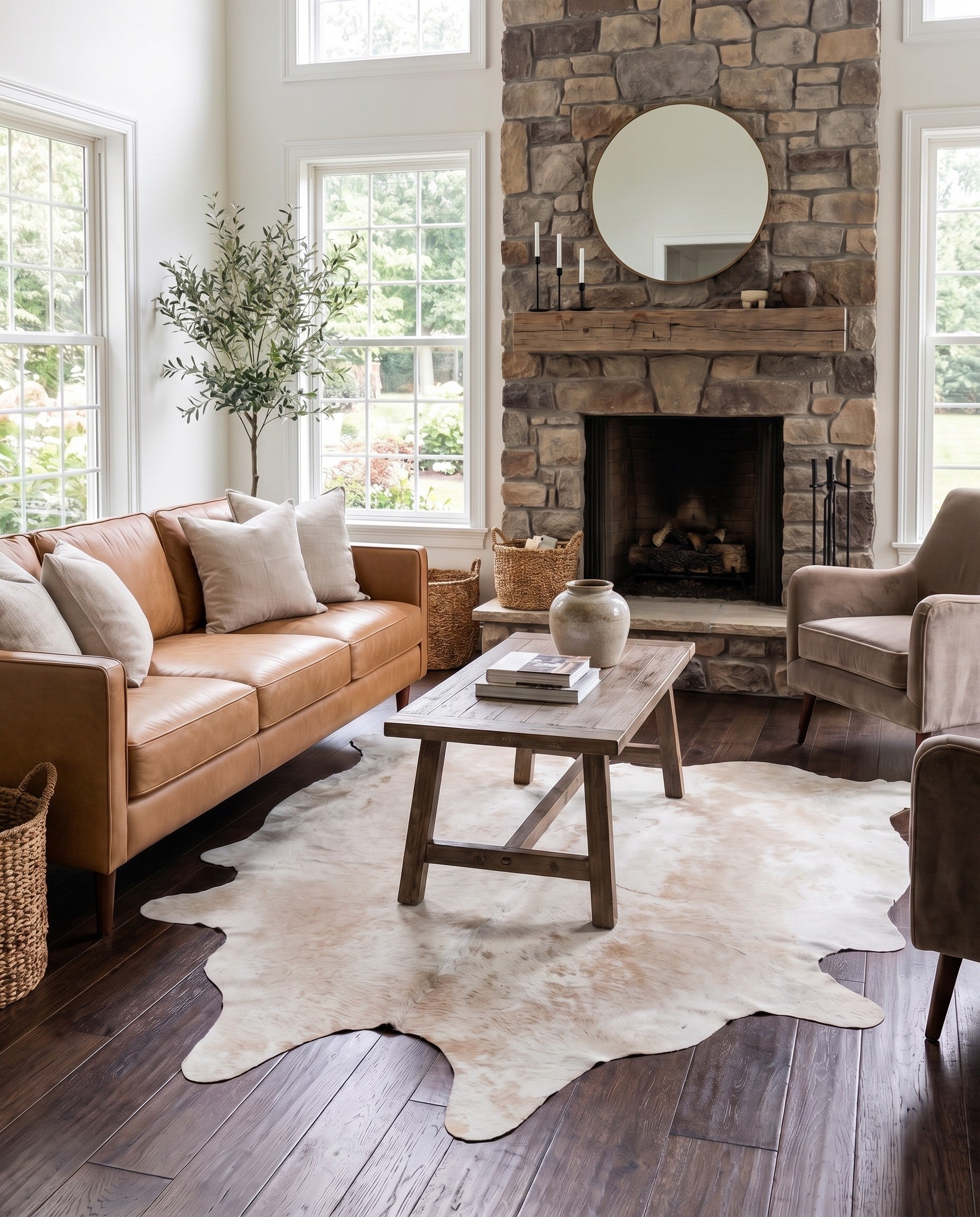 6' 7 x 6' 11 Cowhide Leather Square Rug