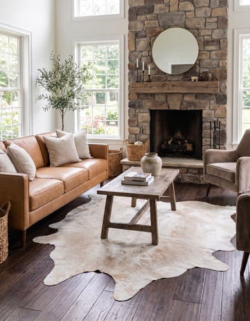 6' 7 x 6' 11 Cowhide Leather Square Rug