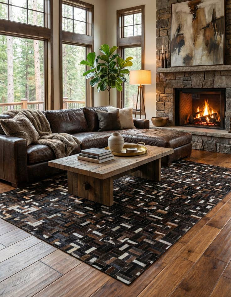 Detail image of 5' x 7' 10 Cowhide Leather Rug