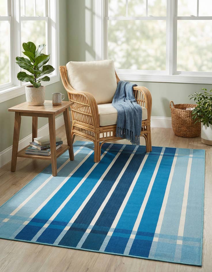 Detail image of 4' x 6'  Washable Striped Indoor / Outdoor Rug