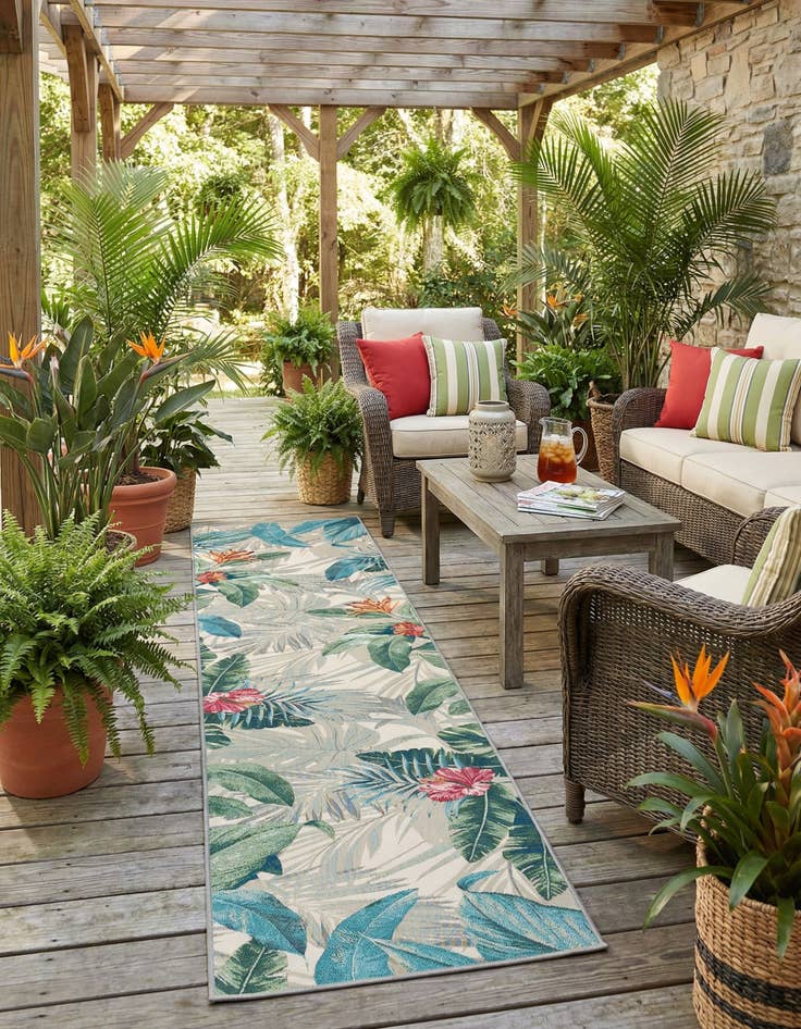 Detail image of 2' 7 x 12'  Washable Botanical Indoor / Outdoor Runner Rug