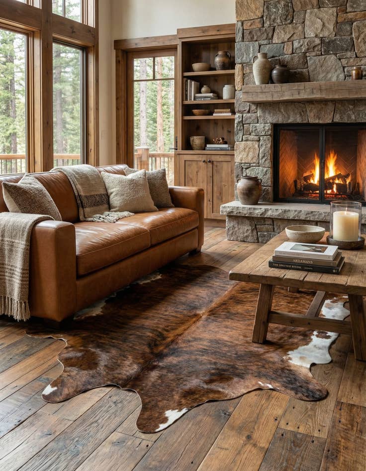 Detail image of 6' 1 x 6' 10 Cowhide Leather Rug