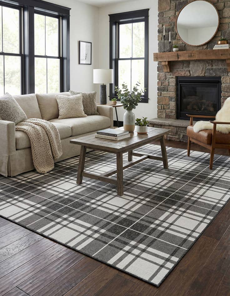 Detail image of  9' x 12'  Washable Checkered Indoor / Outdoor Rug