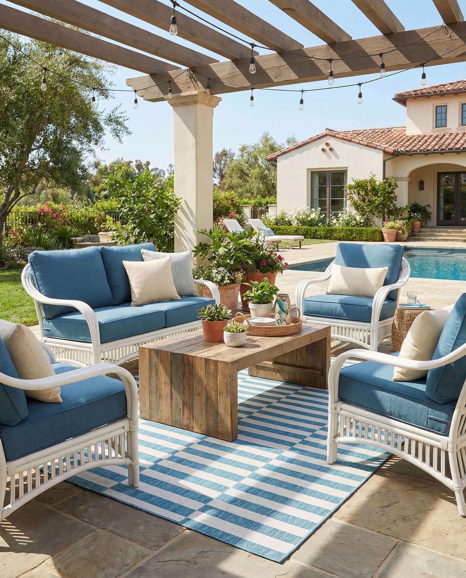 7' 10 x 11' Easy-Clean Striped Indoor / Outdoor Rug