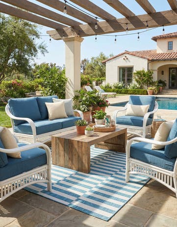 Light Aqua Easy-Clean Striped Indoor / Outdoor Rug