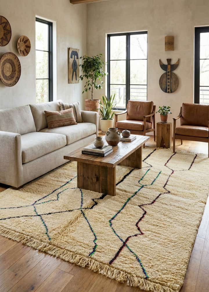 6' 8 x 9' 7 Hand Knotted Moroccan Wool Rug