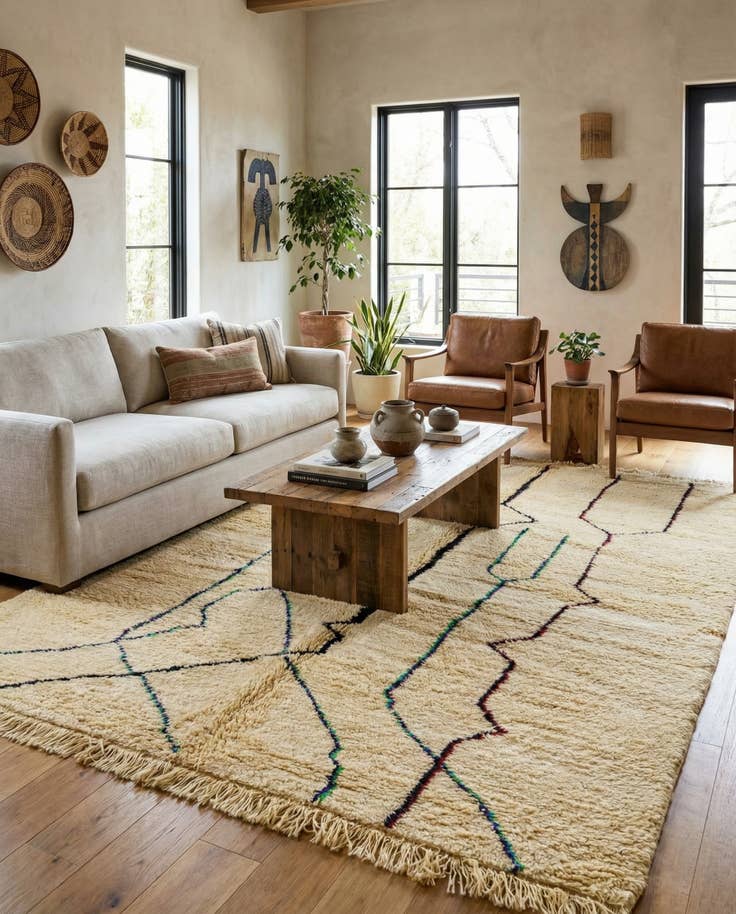 Detail image of 6' 8 x 9' 7 Hand Knotted Moroccan Wool Rug