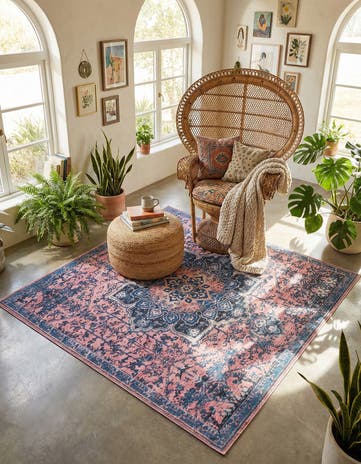 Salmon Pink Washable Francesca Square Rug