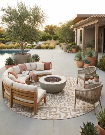Taupe Easy-Clean Modern Indoor / Outdoor Round Rug