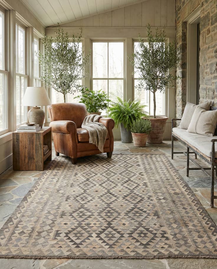 Detail image of 6' 8 x 9' 9 Hand Woven Kilim Maymana Wool Rug