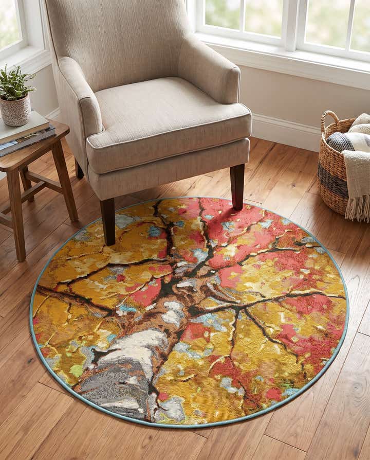 3' 3 x 3' 3 Easy-Clean Botanical Indoor / Outdoor Round Rug