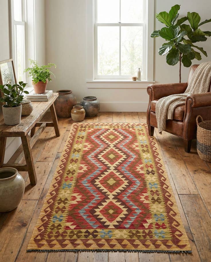 Detail image of 3' 4 x 6' 4 Hand Woven Kilim Maymana Wool Rug