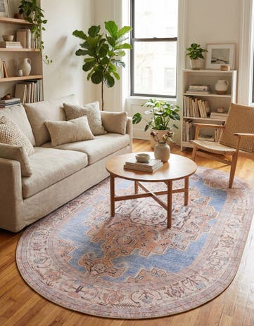 Blue Washable Timeless Oval Rug