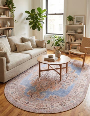 Blue Washable Timeless Oval Rug
