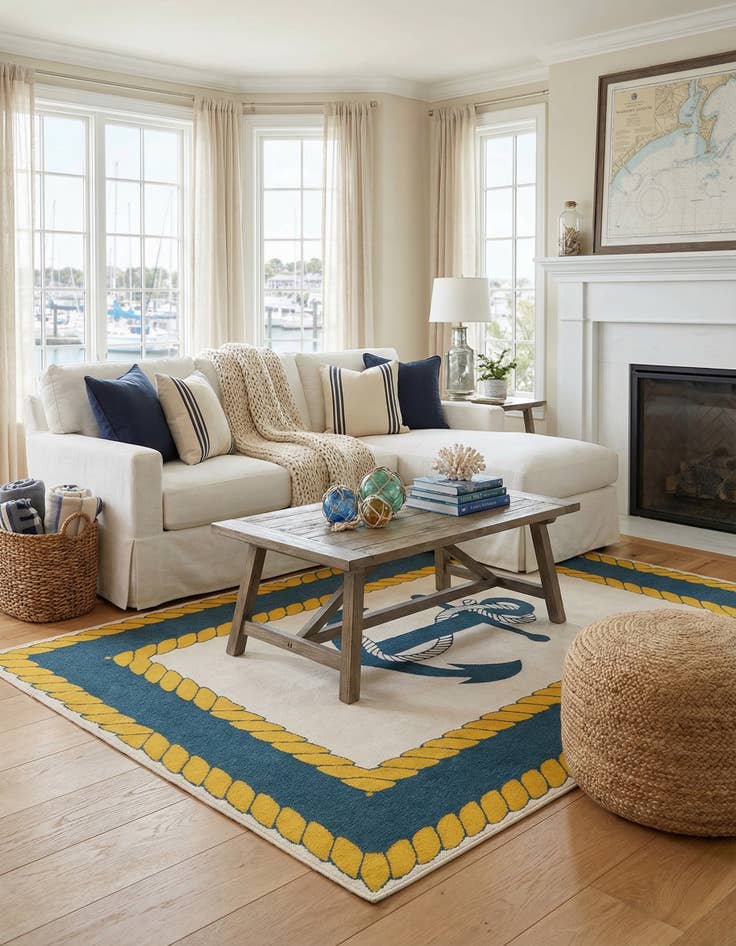 Detail image of 9' x 12'  Washable Coastal Indoor / Outdoor Rug