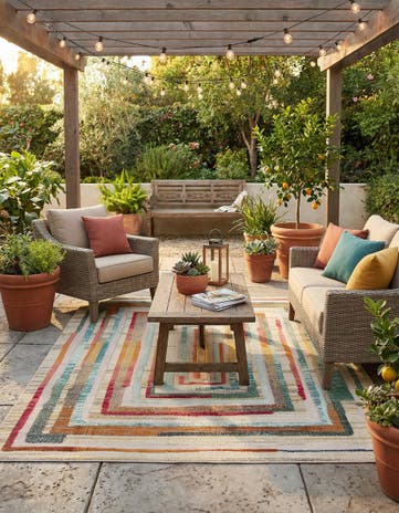 Multi Beige Easy-Clean Casablanca Indoor / Outdoor Rug