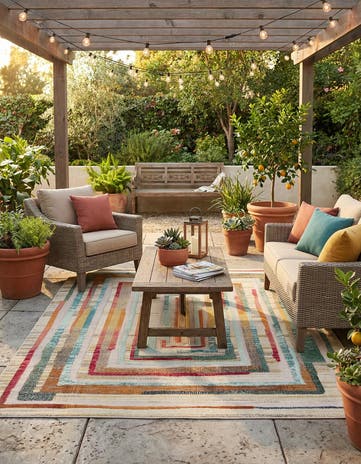 Multi Beige Easy-Clean Casablanca Indoor / Outdoor Rug