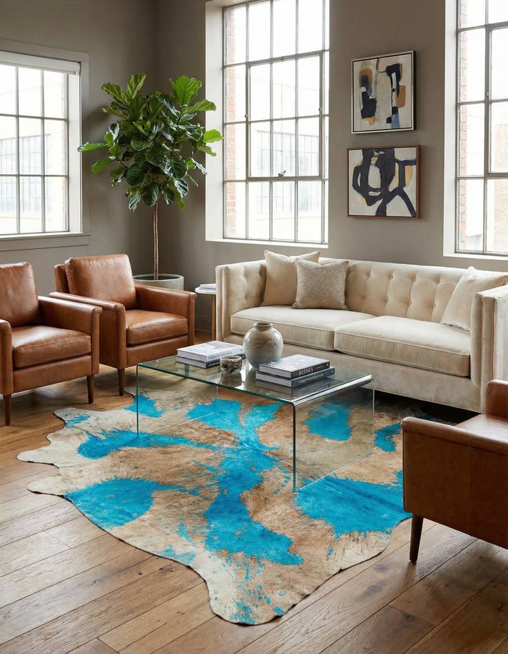 Detail image of 6' 7 x 6' 9 Cowhide Leather Square Rug