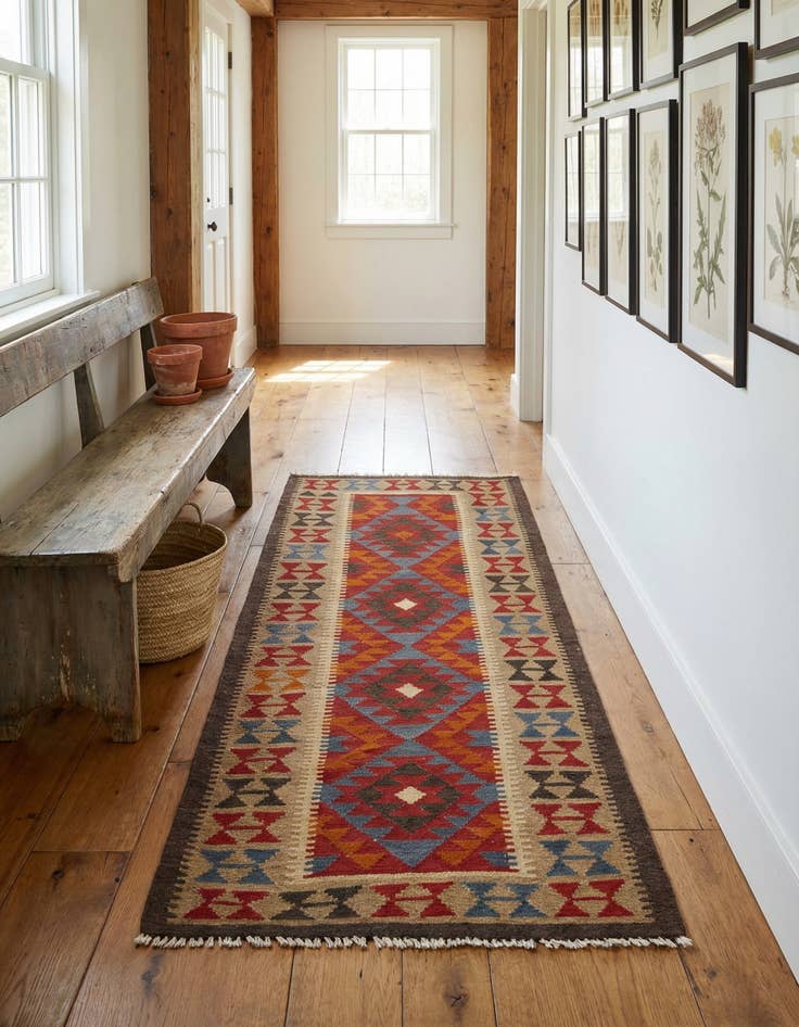 Detail image of 3' 4 x 6' 5  Hand Woven Kilim Maymana Wool Runner Rug