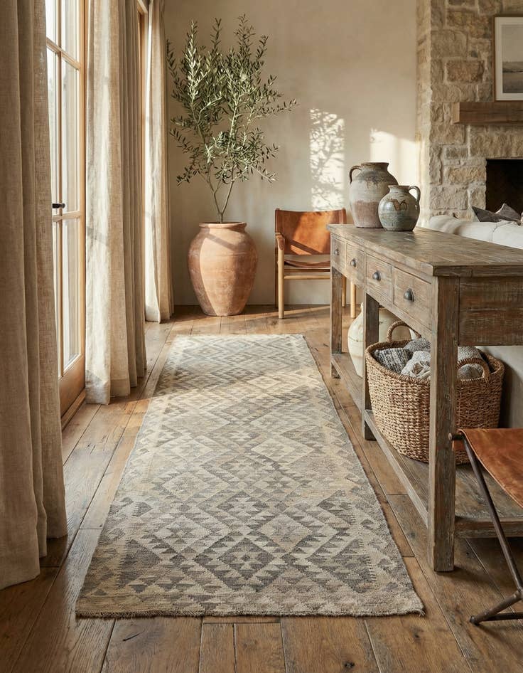 Detail image of 2' 10 x 9' 7  Hand Woven Kilim Maymana Wool Runner Rug