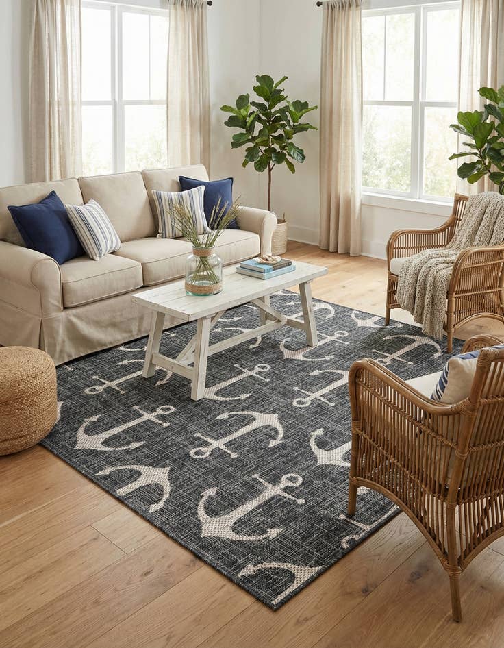 Detail image of 5' 3 x 5' 3  Washable Coastal Indoor / Outdoor Square Rug