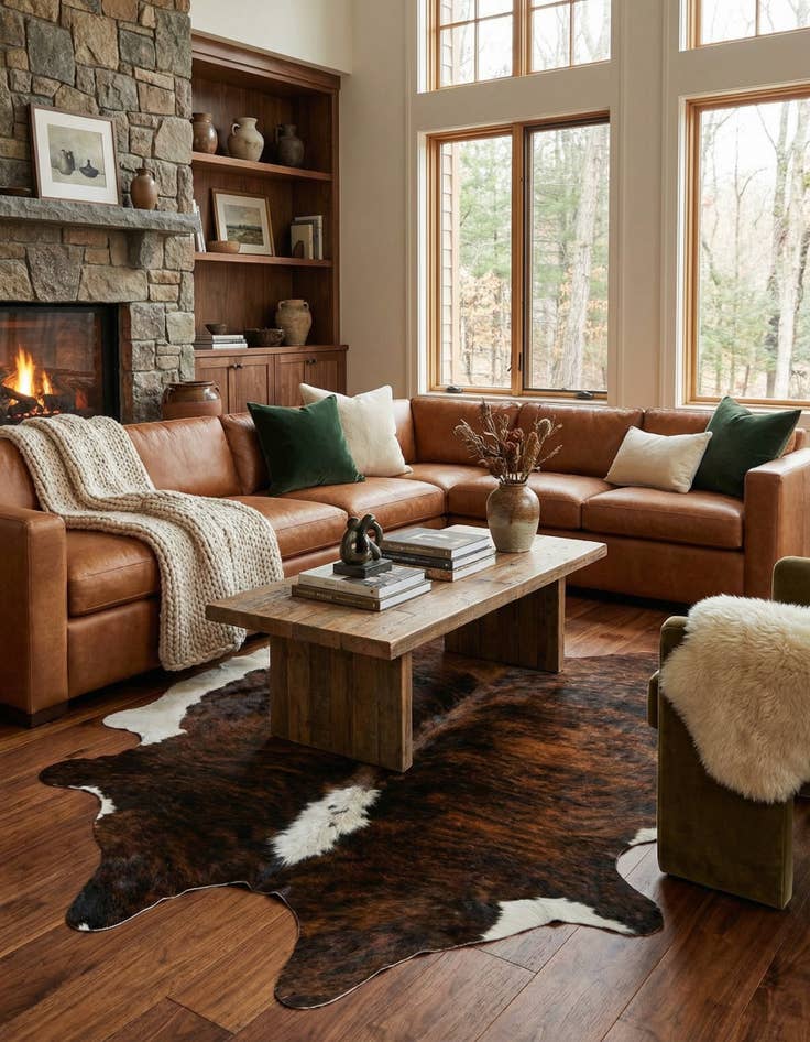 Detail image of 6' 1 x 6' 11 Cowhide Leather Rug