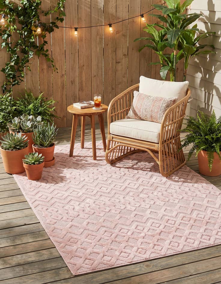 Detail image of  5' 3 x 8'  Washable Trellis Textured Indoor / Outdoor Rug