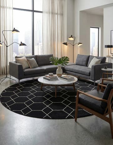 Black Lattice Frieze Round Rug