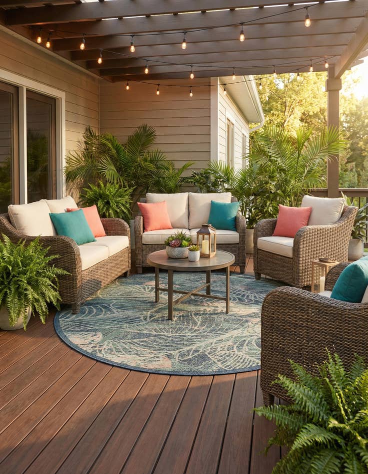 Detail image of 7' 10 x 7' 10  Washable Baja Indoor / Outdoor Round Rug