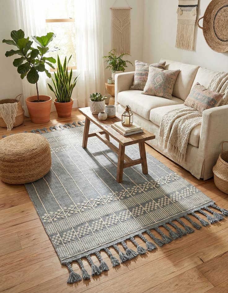 Detail image of  4' 1 x 6' 1  Washable Eco Bohemian Indoor / Outdoor Rug