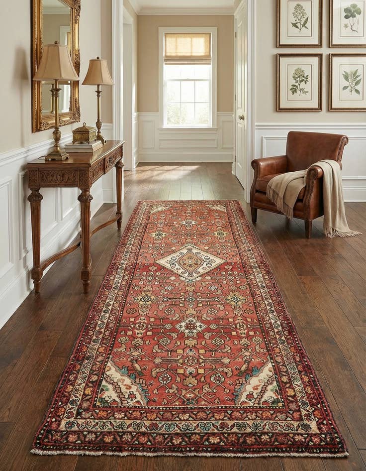 Detail image of  3' 8 x 9' 9  Hand Knotted Hossainabad Persian Wool Runner Rug