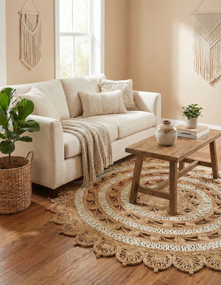 Detail image of 5' 1 x 5' 1  Hand Braided Jute Round Rug