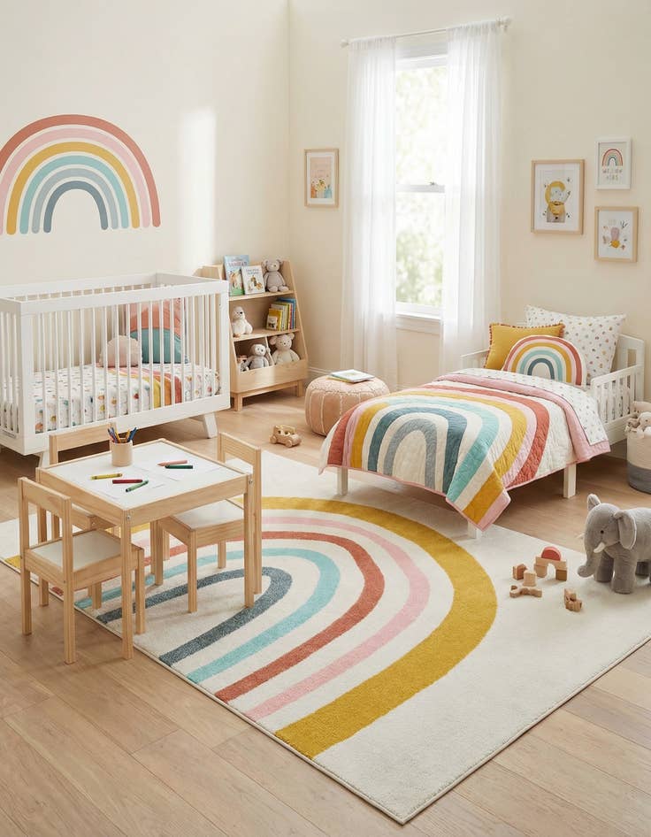 Detail image of 6' 1 x 9' Rainbow Whimsy Kids Rug