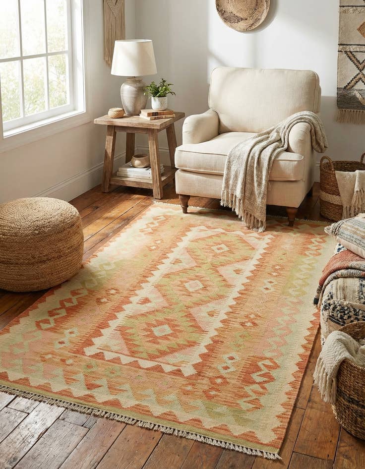 Detail image of 3' 2 x 5'  Hand Woven Kilim Waziri Wool Rug