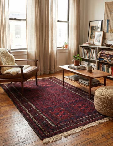 3' 3 x 5' 9 Hand Knotted Afghan Akhche Oriental Wool Rug