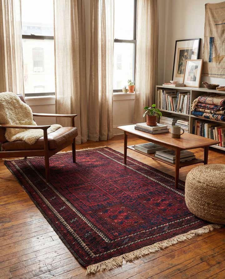 3' 3 x 5' 9 Hand Knotted Afghan Akhche Oriental Wool Rug