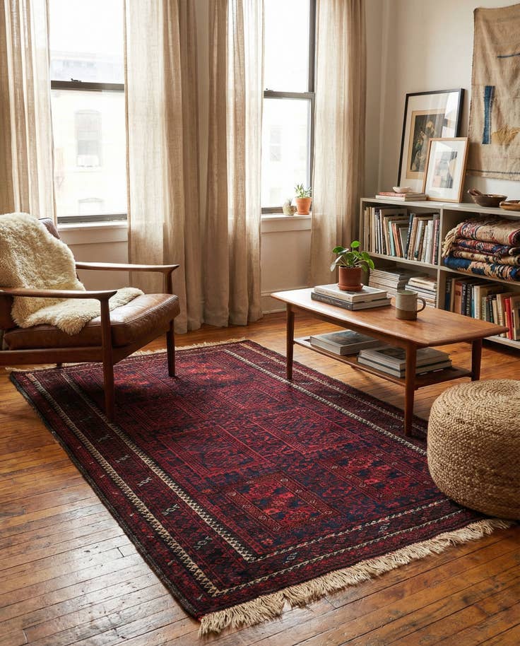 Detail image of 3' 3 x 5' 9 Hand Knotted Afghan Akhche Oriental Wool Rug