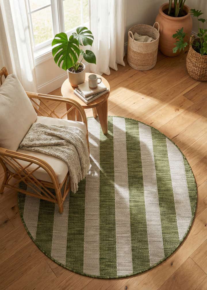 4' x 4' Easy-Clean Ribbon Indoor / Outdoor Round Rug