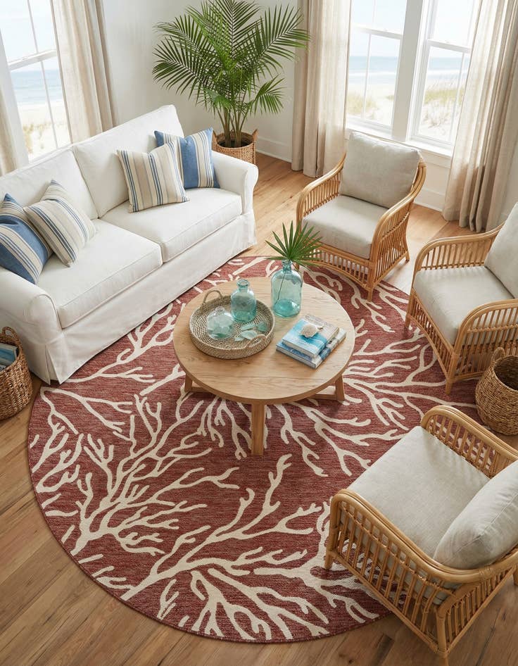 Detail image of  7' 10 x 7' 10  Washable Coastal Indoor / Outdoor Round Rug