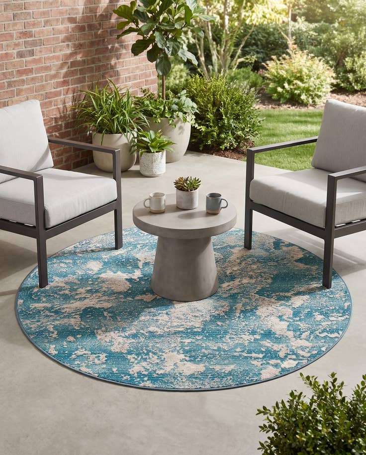 Detail image of 5' x 5' Easy-Clean Modern Indoor / Outdoor Round Rug