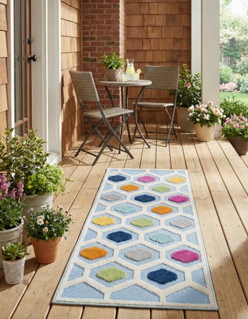 Blue Easy-Clean Aruba Indoor / Outdoor Runner Rug