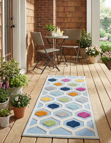 Blue Easy-Clean Aruba Indoor / Outdoor Runner Rug