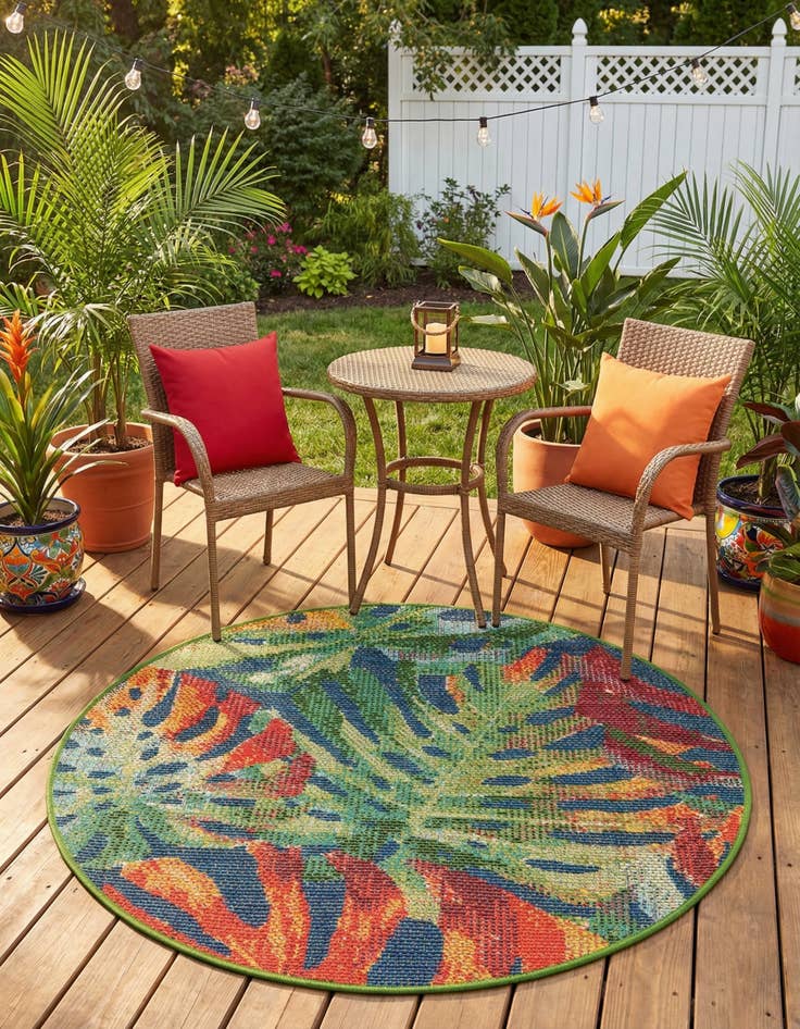 Detail image of 3' 3 x 3' 3  Washable Baja Indoor / Outdoor Round Rug
