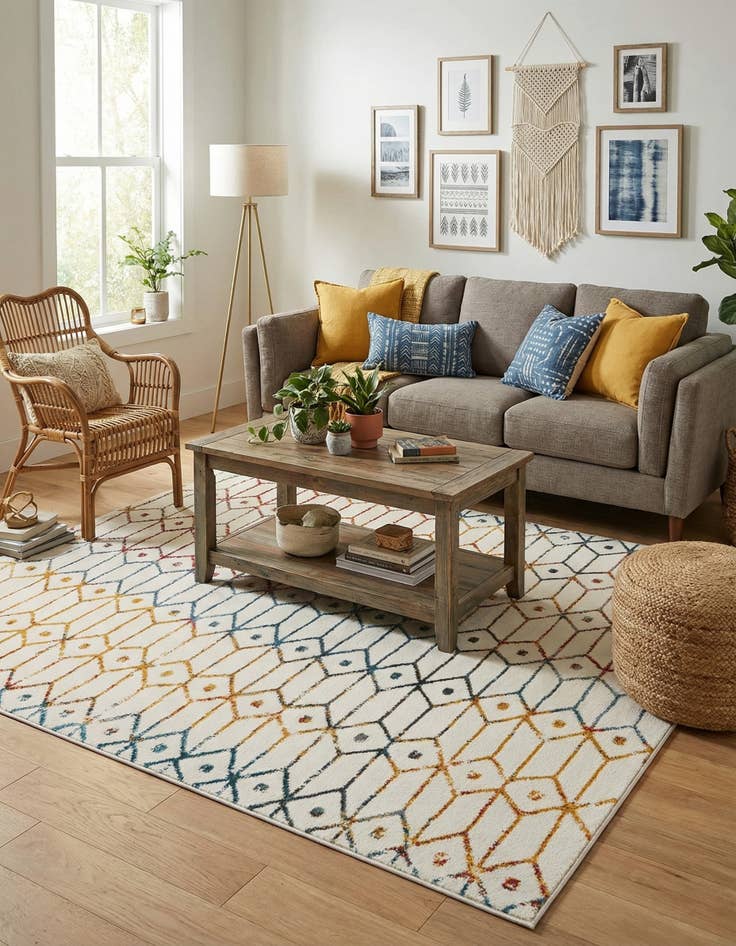 Detail image of 5' 3 x 5' 3 Lattice Trellis Square Rug