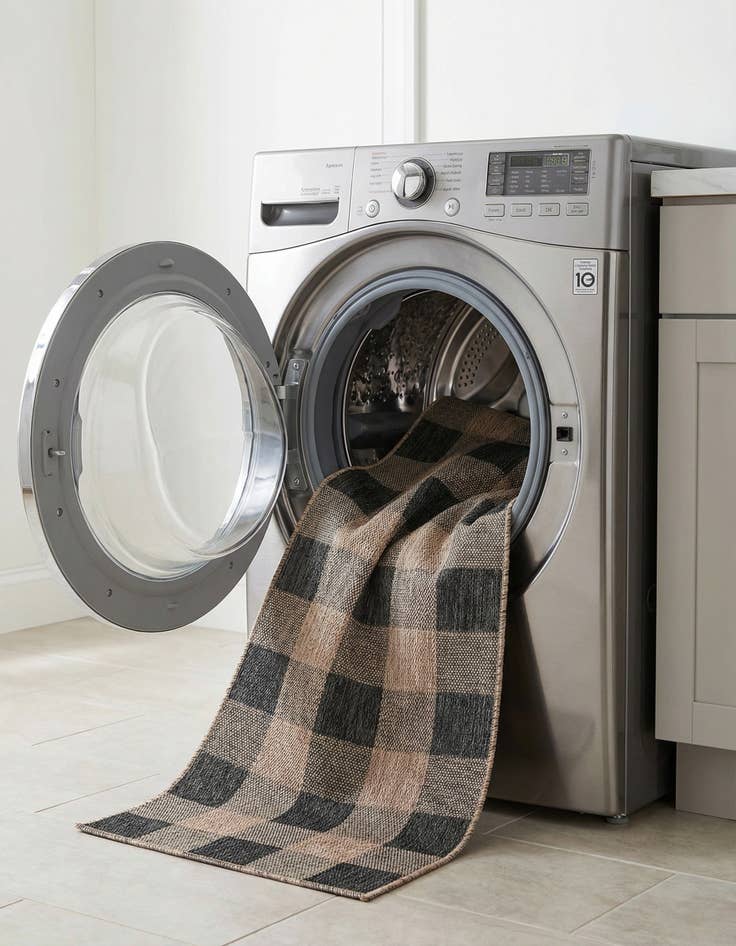 Detail image of 2' 7 x 12'  Washable Checkered Indoor / Outdoor Runner Rug